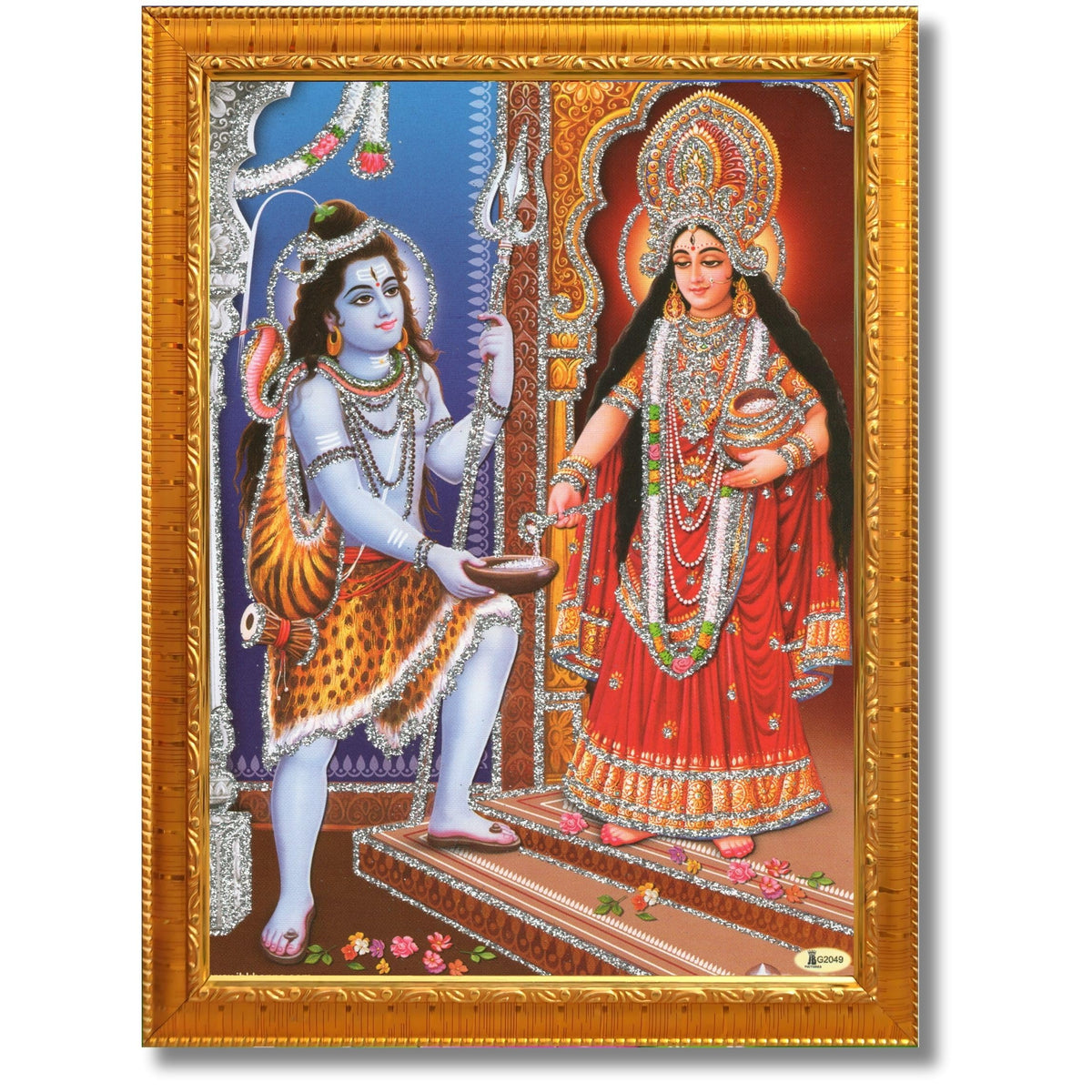 CRAFT QUEST Shiva & Maa Annapurna devi sitting on throne photo frame with Acrylic Glass for Kitchen Worship