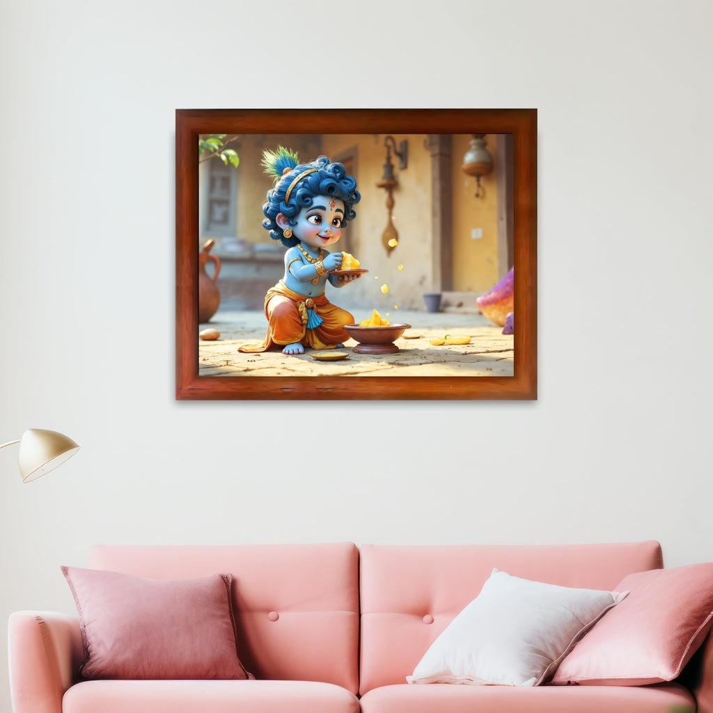 CRAFT QUEST Shri Bal Gopal Painting | Baby Krishna Photo Frame | Krishna Photo Frames for Walls, Home, Living Room and Home Décor