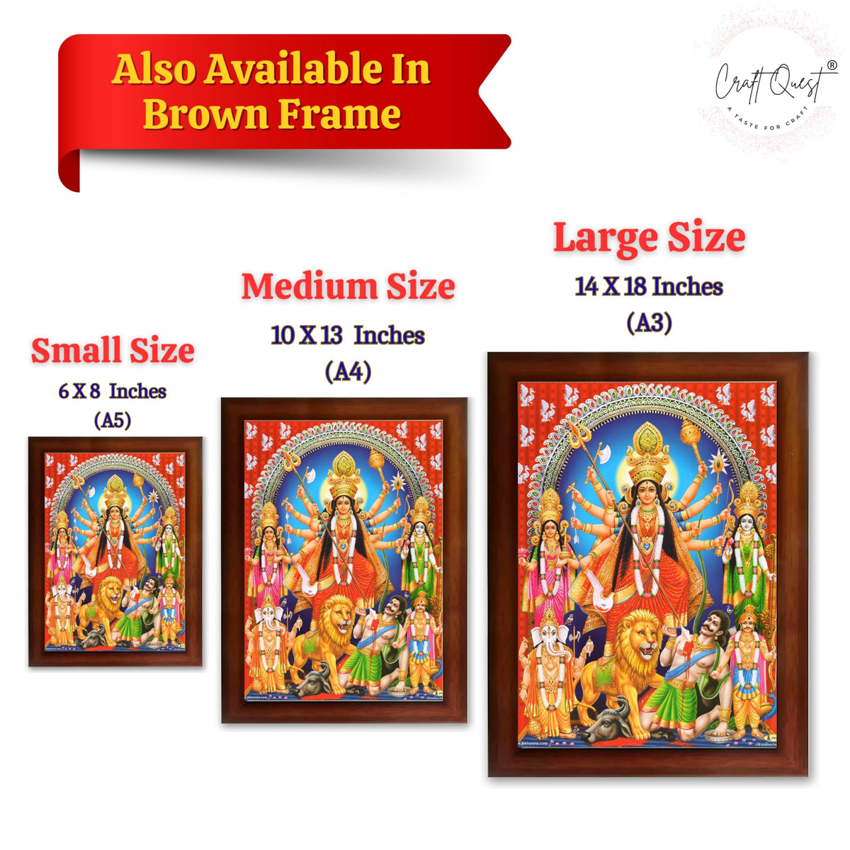 CRAFT QUEST Durga mata Mahishasura Mardini | Mahisasur Mardhini Durga Wall Painting Framed, Goddess Religious Photo Frame With Acrylic Glass