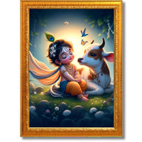CRAFT QUEST Cute Bal Gopal HD Print | Premium Transparent Frame for Home Temple, Office Desk, Car Dashboard