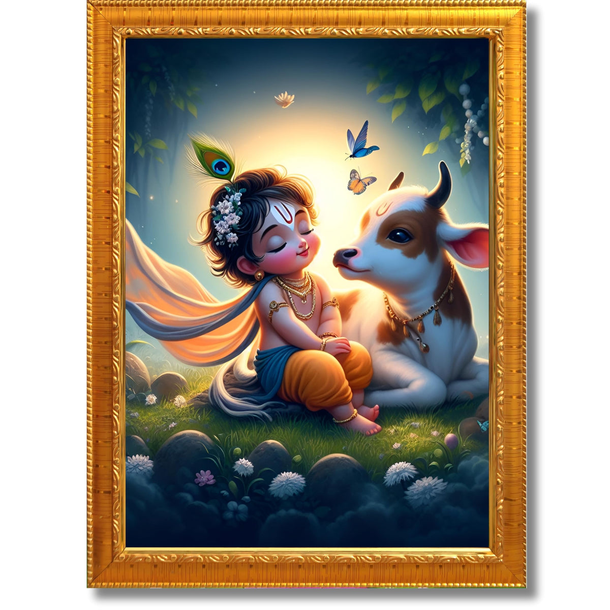 CRAFT QUEST Cute Bal Gopal HD Print | Premium Transparent Frame for Home Temple, Office Desk, Car Dashboard