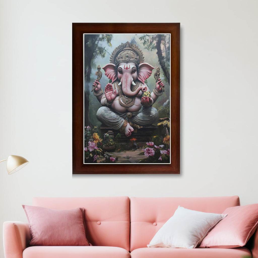 CRAFT QUEST Lord God Ganesh Ganpati ji Hanging Wall Painting Framed For Home Décor