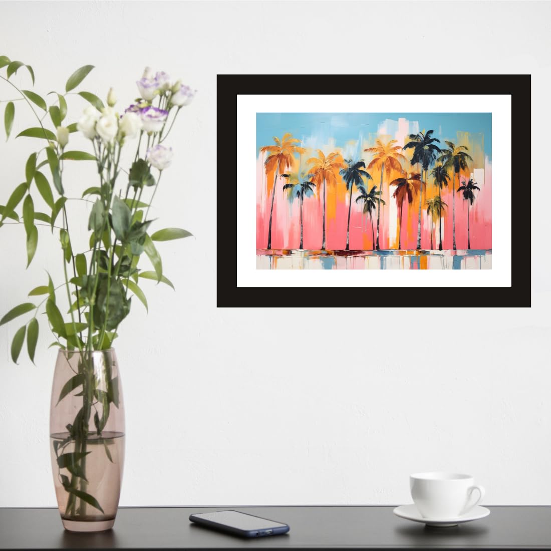 CRAFT QUEST Abstract Tropical Reverie Modern Art Poster Frame for Home & Office Wall Decoration - Portrait, Wall Display (Black, 14x10 Inch Frame with Art Print)