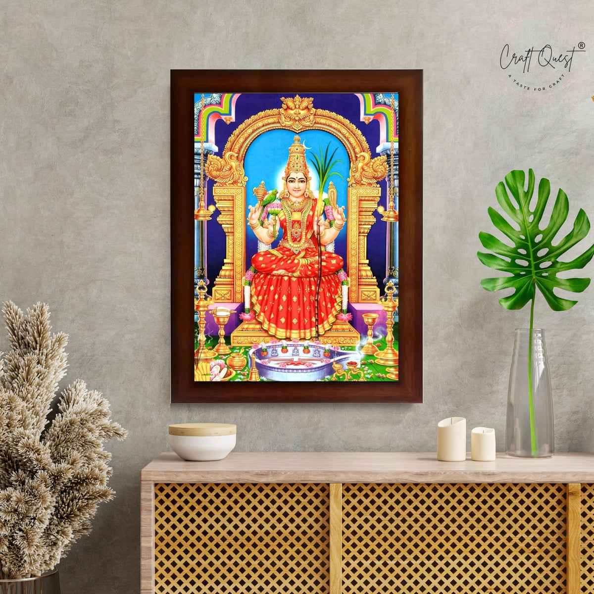 CRAFT QUEST Kanchi Kamakshi Photo Frame Kamachi Amman Kanji Kamatchi Wall Painting Framed Home Décor, Religious Photo Frame