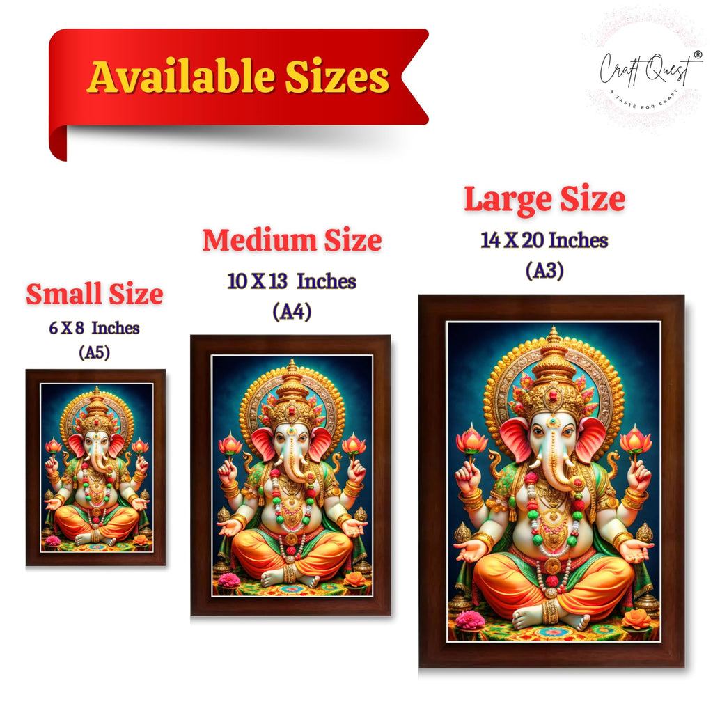 CRAFT QUEST Lord Ganpati Ji Laminated God Photo Frame Wall Decor Mandir Pooja Poster Religious Painting Divine Hindu Temple Decoration Spiritual Blessings Home Office Gift