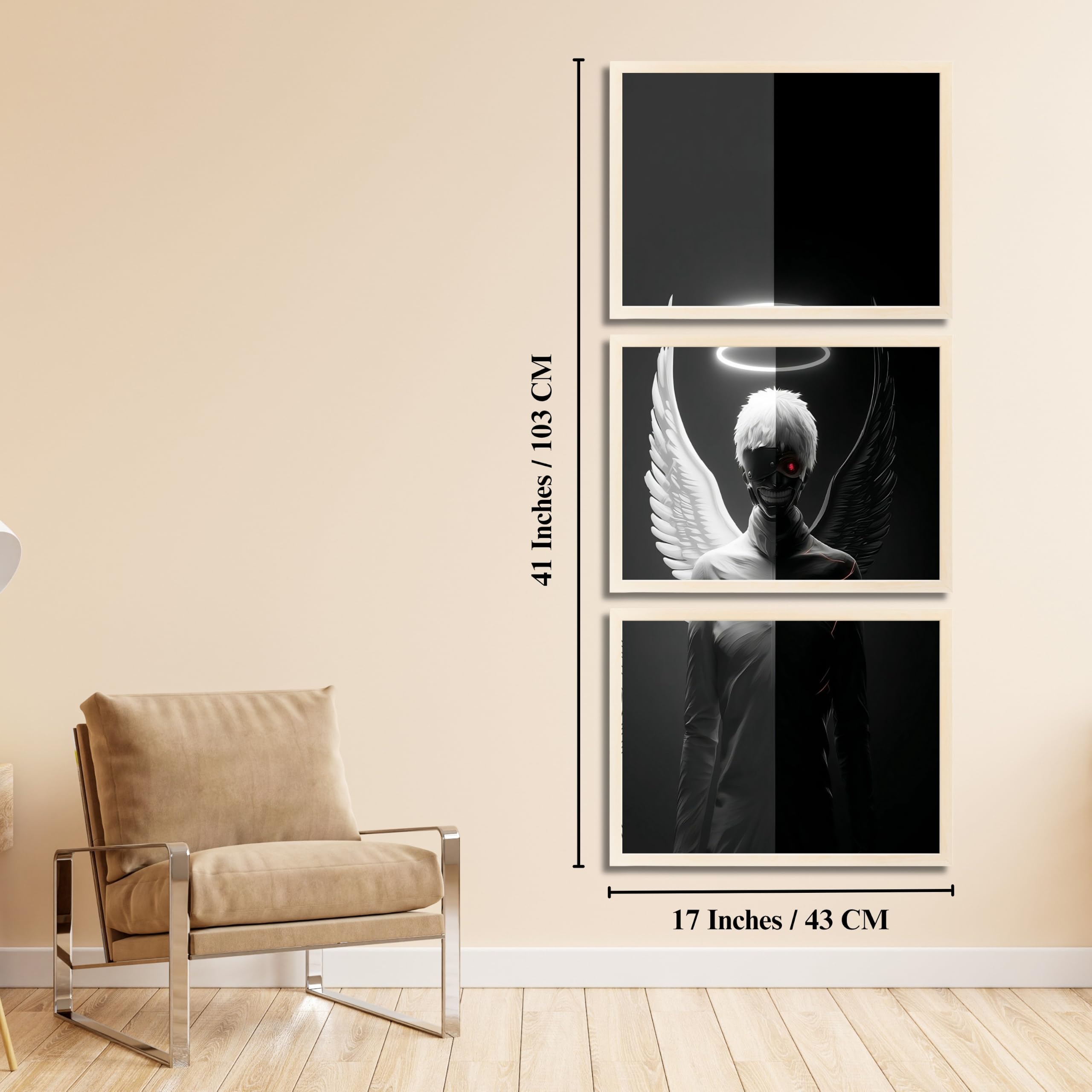 VENUXE ARTS Set Of 3 Anime Characters Wall Framed |Anime Characters Framed Poster for Living Room Bedroom Gaming Room Studio Wall Decor