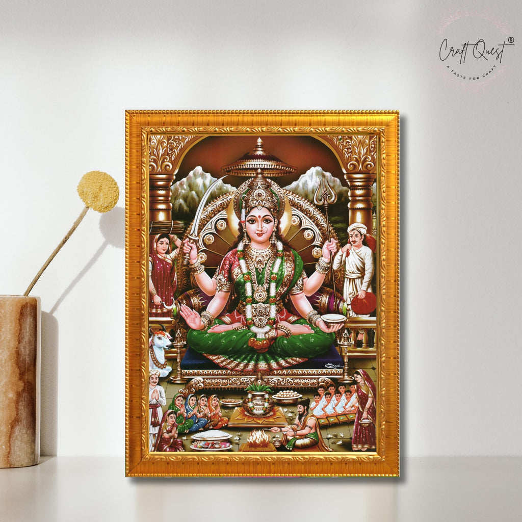 CRAFT QUEST Goddess Santoshi Mata/Devi Santhoshi Maa Photo Frame for Pooja, Home, Temple, Gift, Wall Décor Item