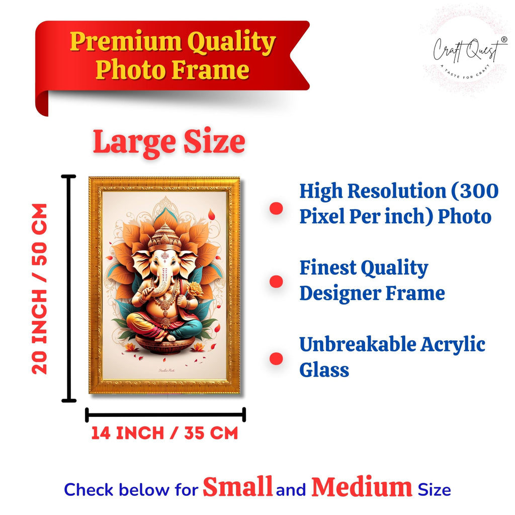 CRAFT QUEST Lord Ganpati Ganesha ji Wall Hanging Frame for Living Room, Bedroom, Office & Pooja Room Décor GA-213