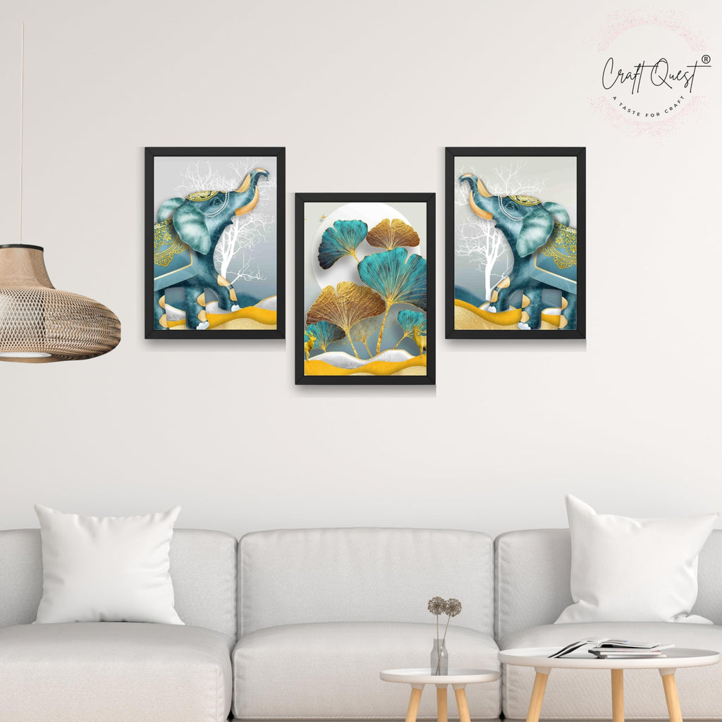 CRAFT QUEST Modern Art Flowers Abstract Wall Art | Set of 3 Frames for Home Decoration | Ideal for Living Room, Bedroom & Offices