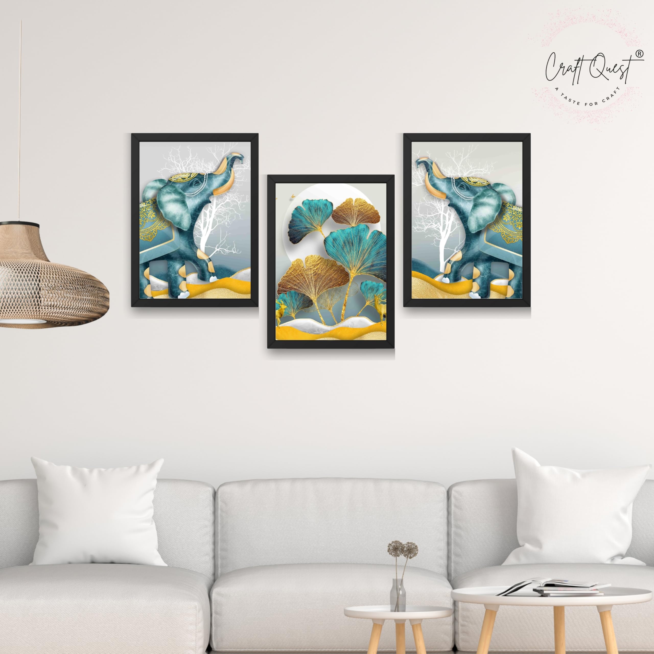 CRAFT QUEST Modern Art Flowers Abstract Wall Art | Set of 3 Frames for Home Decoration | Ideal for Living Room, Bedroom & Offices