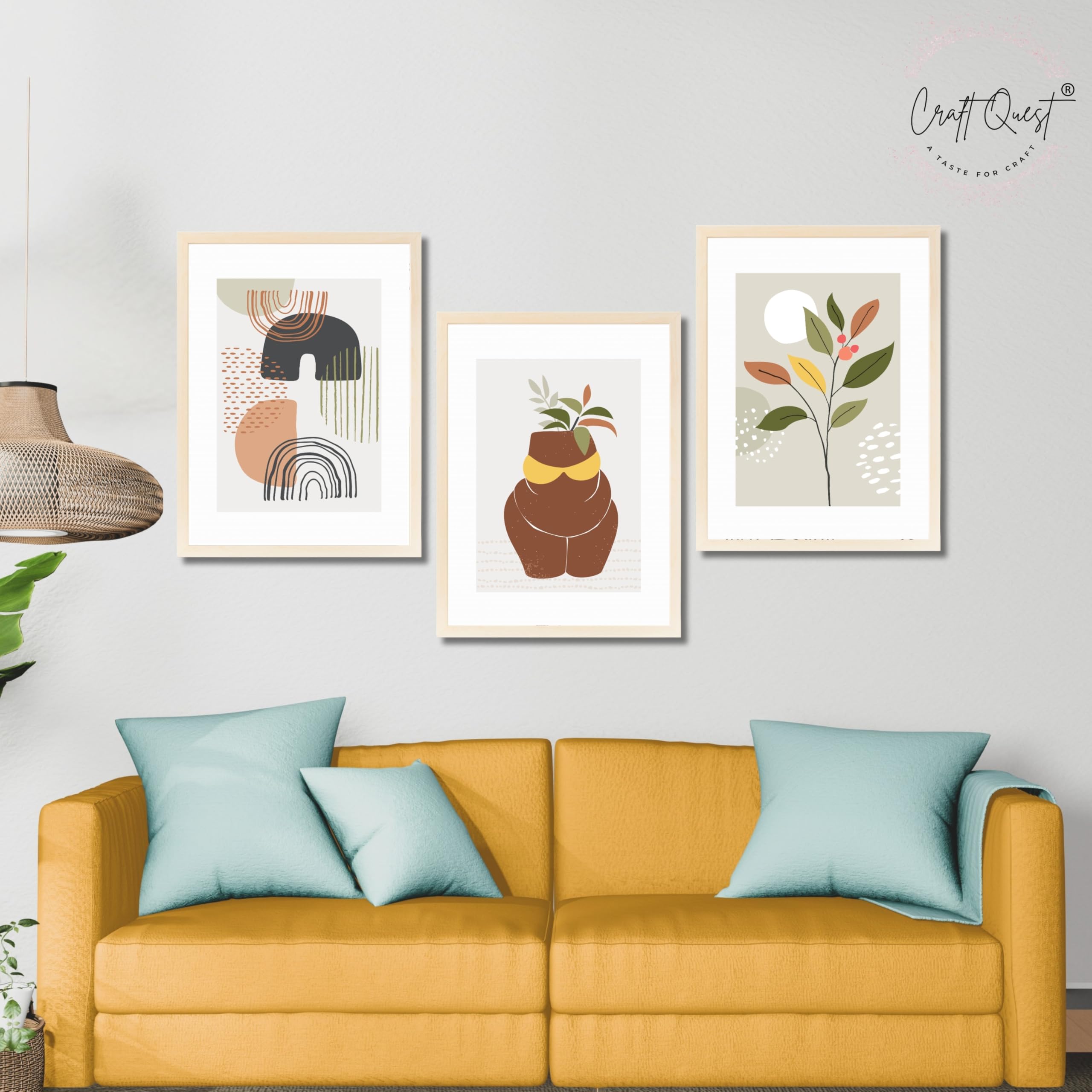 CRAFT QUEST Abstract Minimalist Art Modern Design | Set of 3 Frames for Home Decoration | Ideal for Living Room, Bedroom & Offices