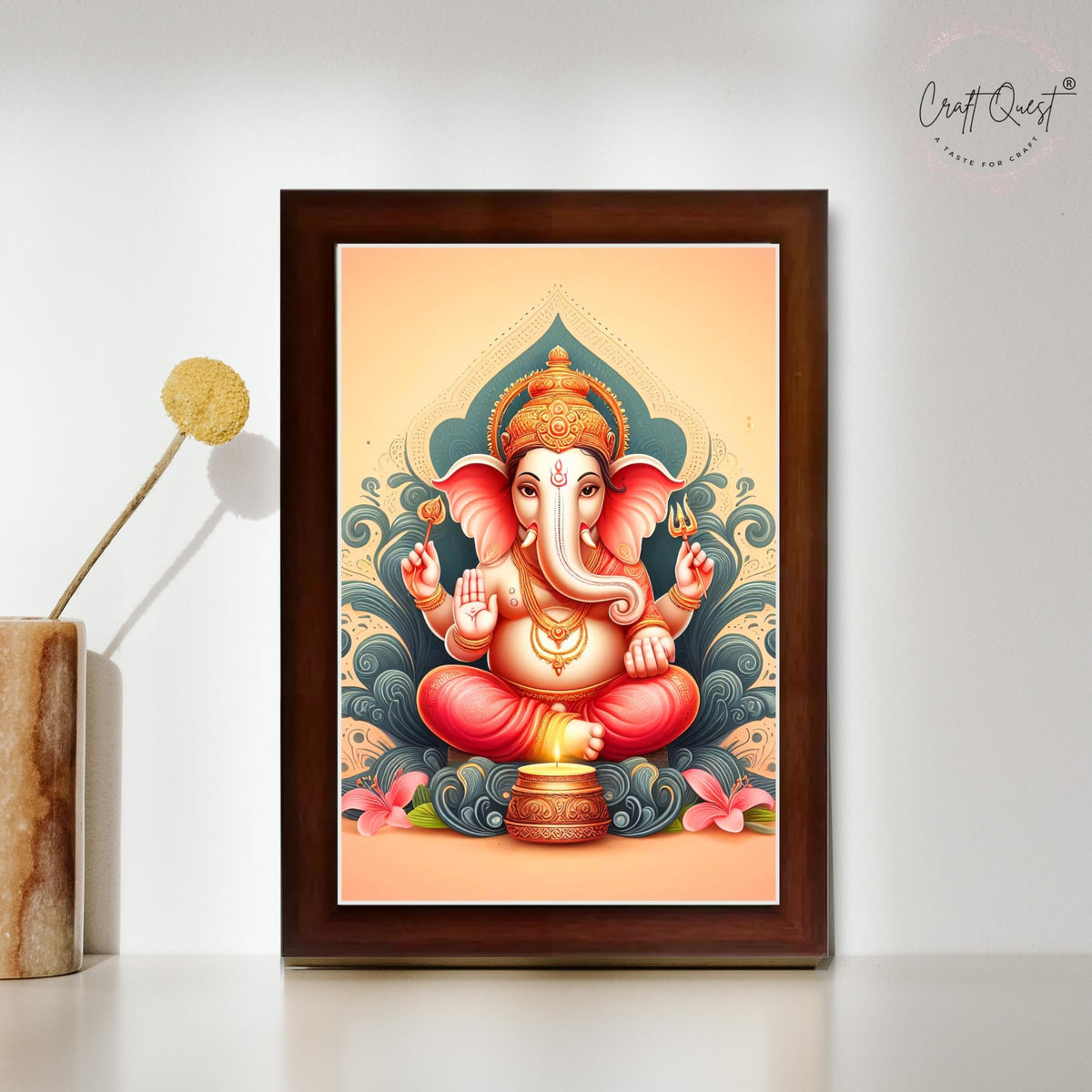 CRAFT QUEST Ganesh Ganpati Ganesha Art Framed Painting Ready to Hang and Wall Decor