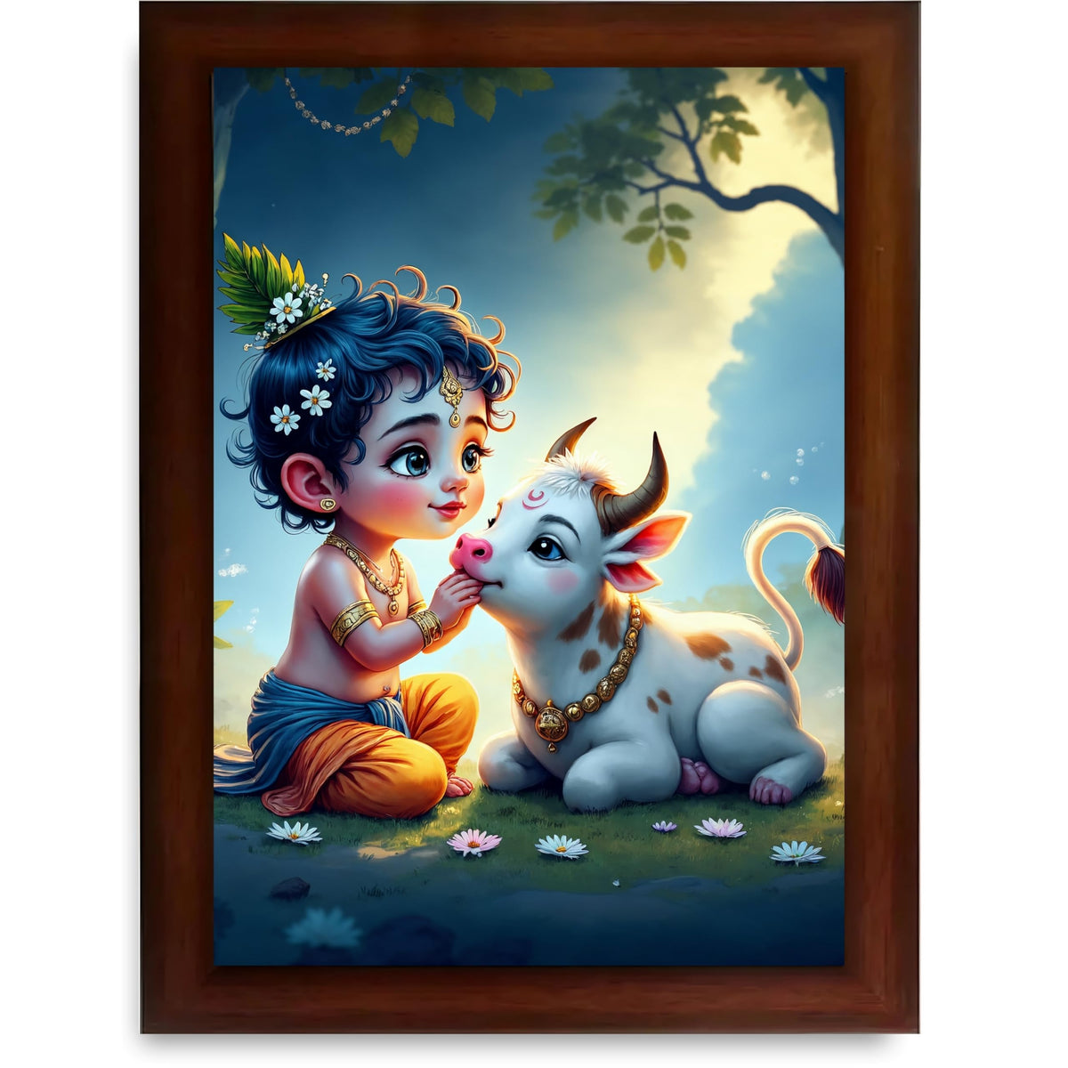 CRAFT QUEST Bal Gopal Makhan Chor Wall Photo Frame | Hindu God Kanha Devotional Home Decor | Gift Item