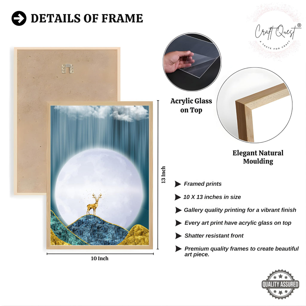 CRAFT QUEST Modern Art Landscape Of Moon & Golden Christmas Trees Wall Art | Set of 3 Frames for Home Decoration | Ideal for Living Room, Bedroom & Offices