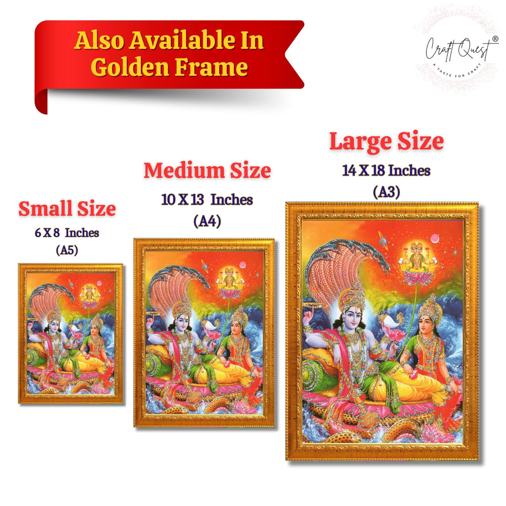 CRAFT QUEST Lord Vishnu Dev Lakshmi Devi Laxmi Narayan Ji Wall Painting Framed Home Décor