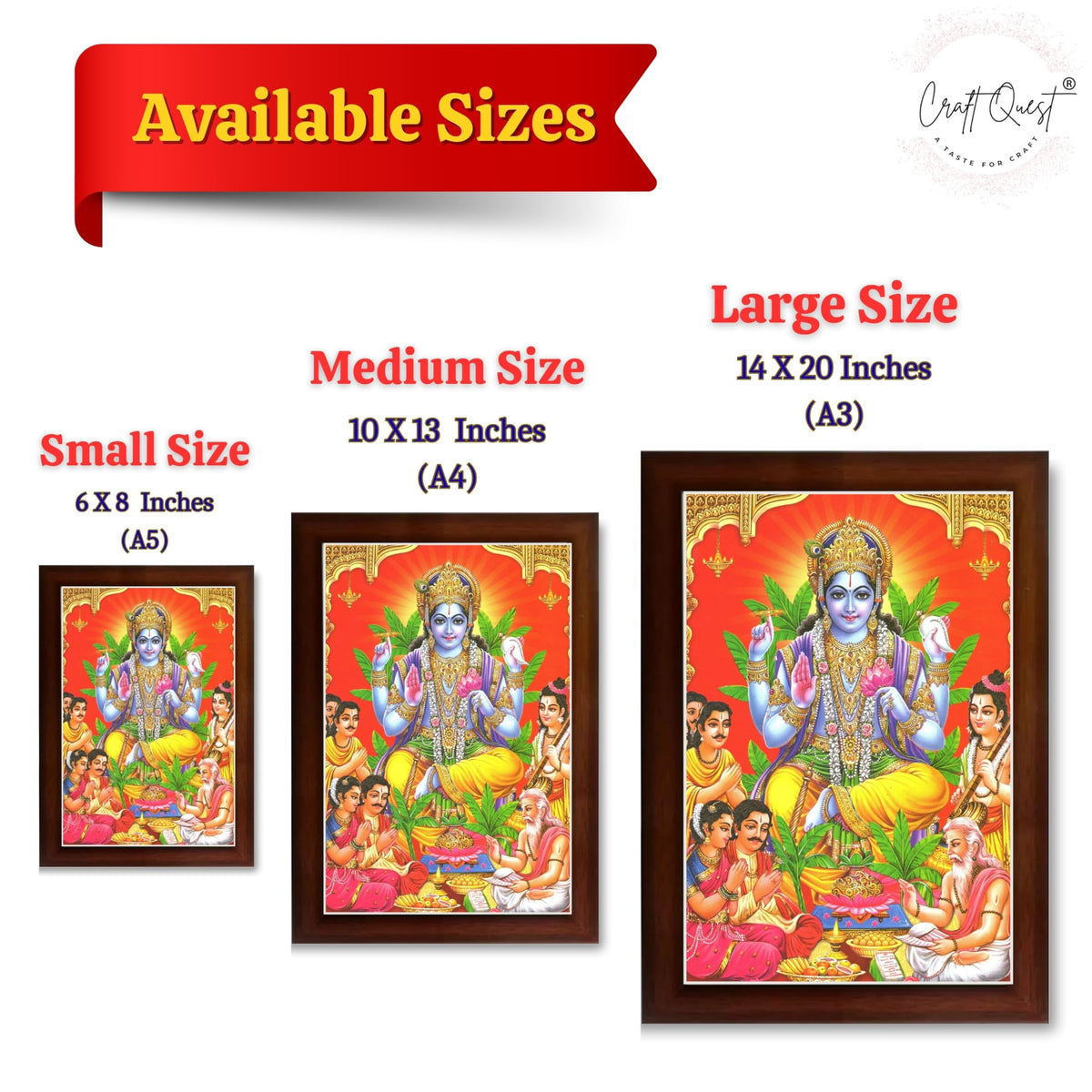 CRAFT QUEST Lord Satyanarayana Swami| Bhagwan Satyanarayan Wall Painting Religious Wood Photo Frame with Acrylic glass