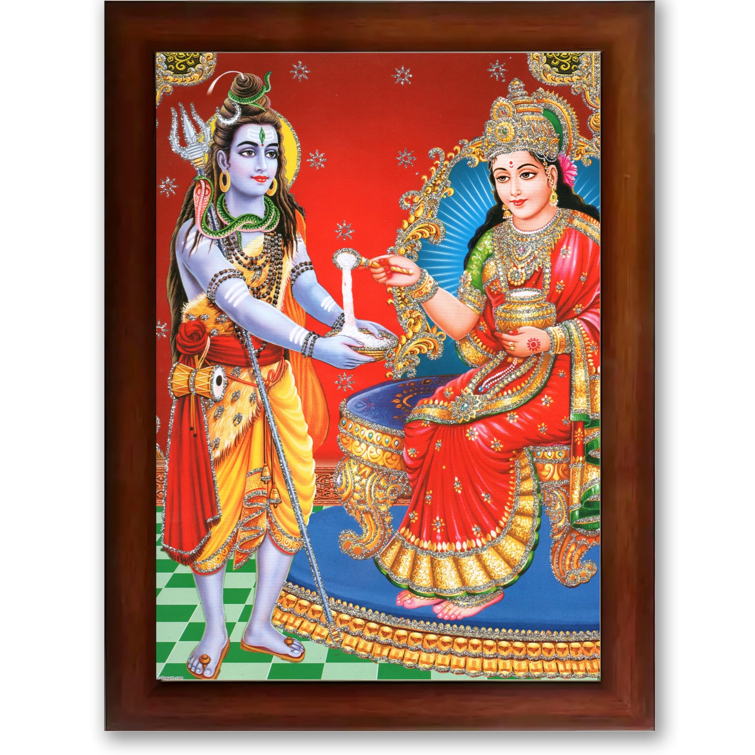 CRAFT QUEST Shiva & Maa Annapurna devi sitting on throne photo frame with Acrylic Glass for Kitchen, Restraunt