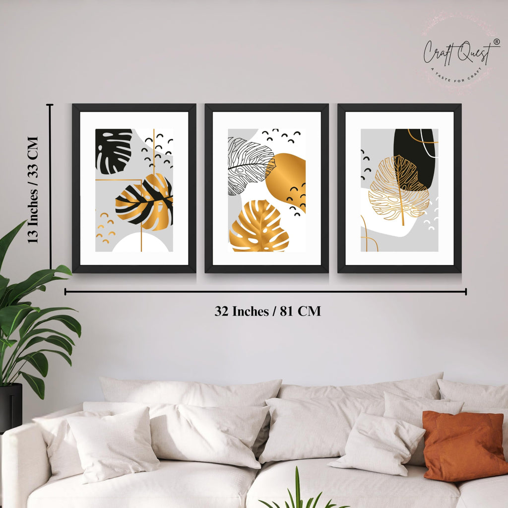 CRAFT QUEST Wall Art Decor Paintings | Set of 3 Abstract Wall Art Frames for Home Decoration | Ideal for Living Room, Bedrooms & Offices