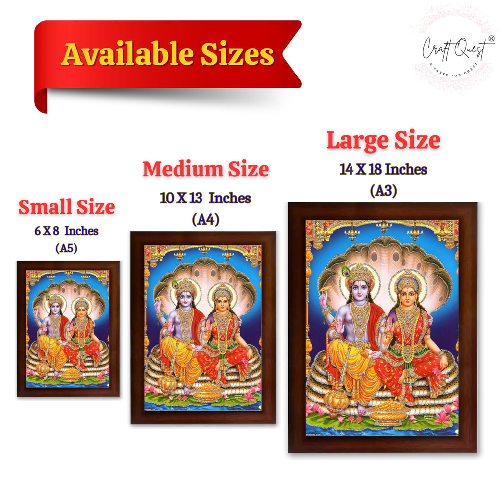 CRAFT QUEST Lord Vishnu and Goddess Lakshmi Giving Blessing on Shesh naag Glitter Painting with Golden Synthetic Frame
