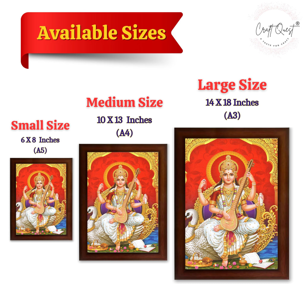 CRAFT QUEST Saraswati Devi Goddess Saraswathi Maa Wall Painting Framed For Home Décor Synthetic wood Framed