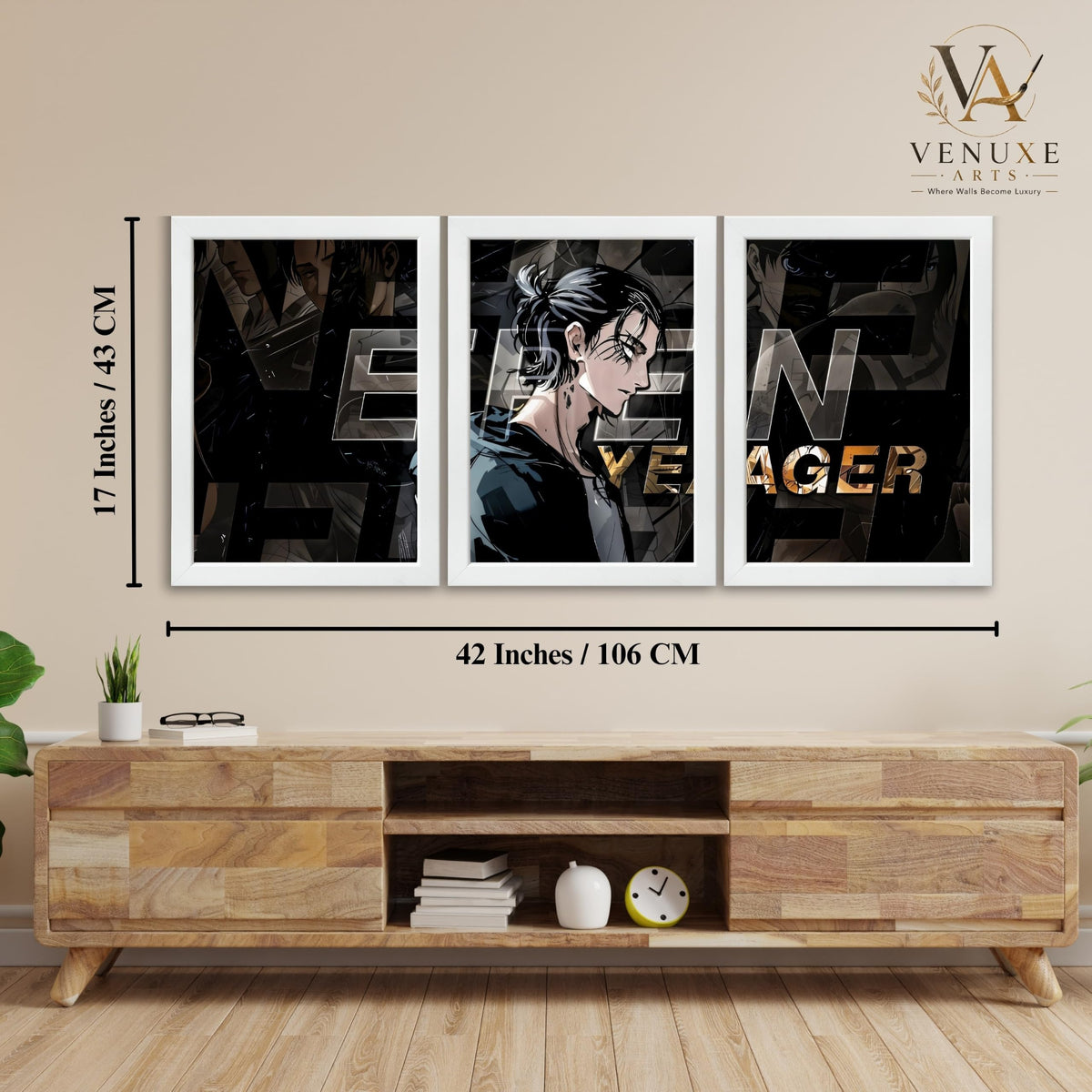 VENUXE ARTS Set Of 3 Anime Characters Wall Framed |Anime Characters Framed Poster for Living Room Bedroom Gaming Room Studio Wall Decor