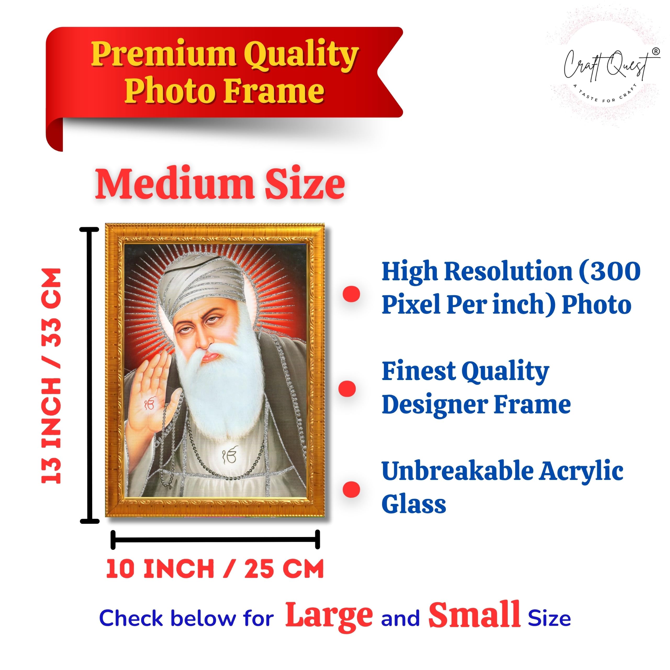 CRAFT QUEST Gurunanak Dev Ji Photo Frame Waheguru Sikh Guru Photo for Home Decor Spiritual Wall Hanging Living Room Decoration