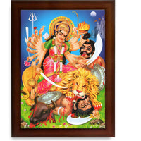 CRAFT QUEST Durga mata Mahishasura Mardini | Mahisasur Mardhini Durga Maa Wall Painting Framed, Religious Photo Frame With Acrylic Glass
