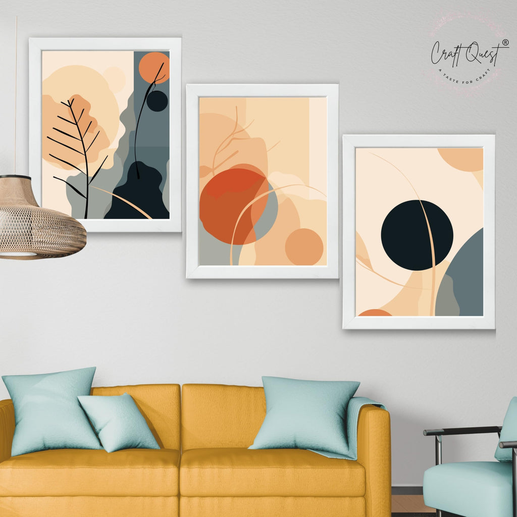 CRAFT QUEST Wall Art Decor Paintings | Set of 3 BOHO Wall Art Frames for Home Decoration | Ideal for Living Room, Officess & Bedrooms