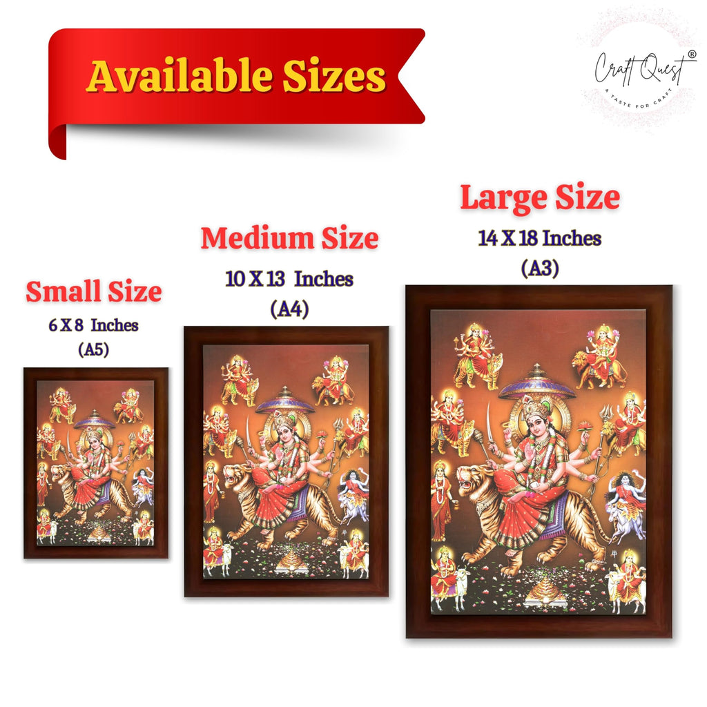 CRAFT QUEST Durga Maa Mata Goddess Nav Navadurga Navdurga Wall Painting Photo Framed, Blessing Hindu Wall Decor