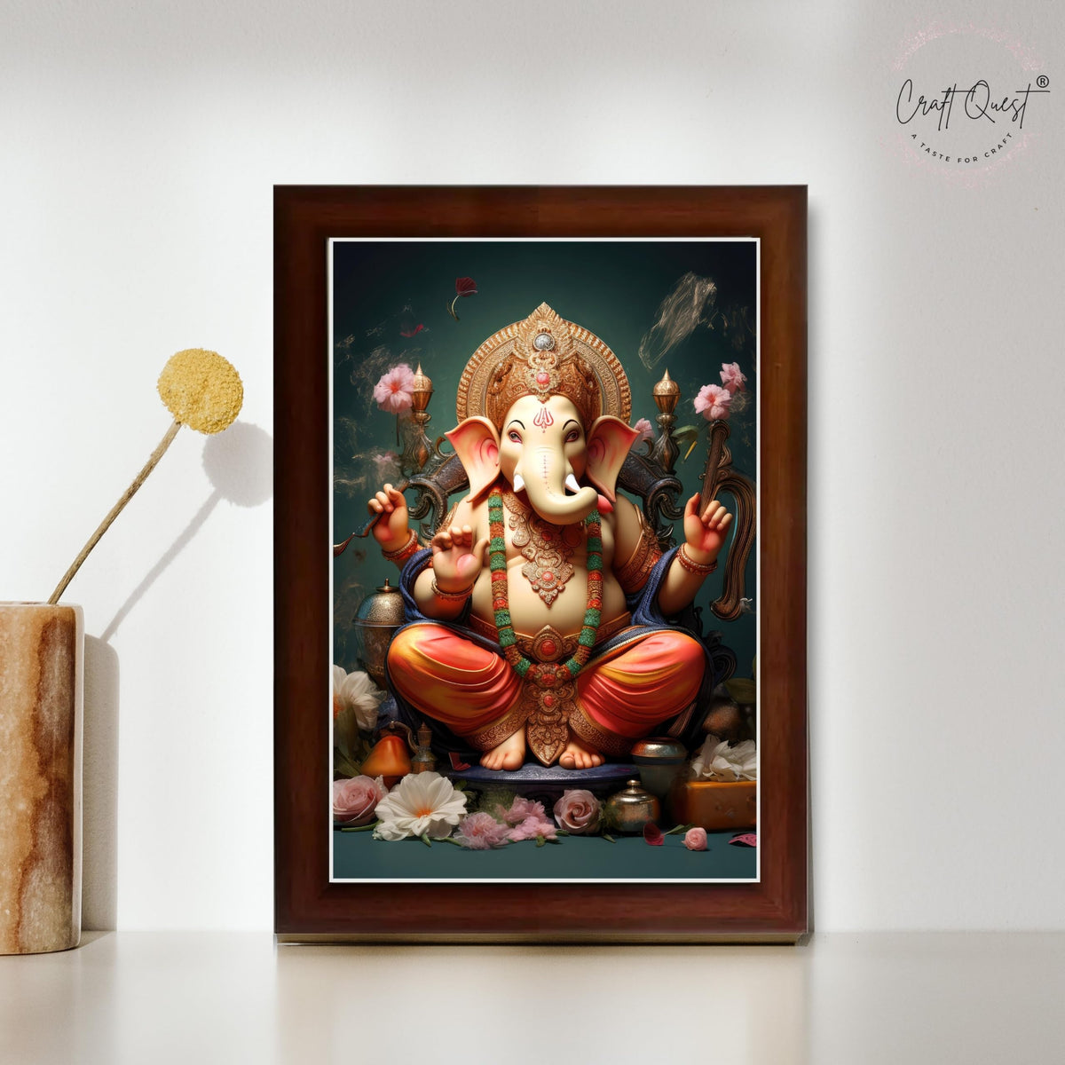 CRAFT QUEST Lord Ganesha Ganpati ji Abstract Modern Wall Painting With Frame For Home and Pooja,Office Décor