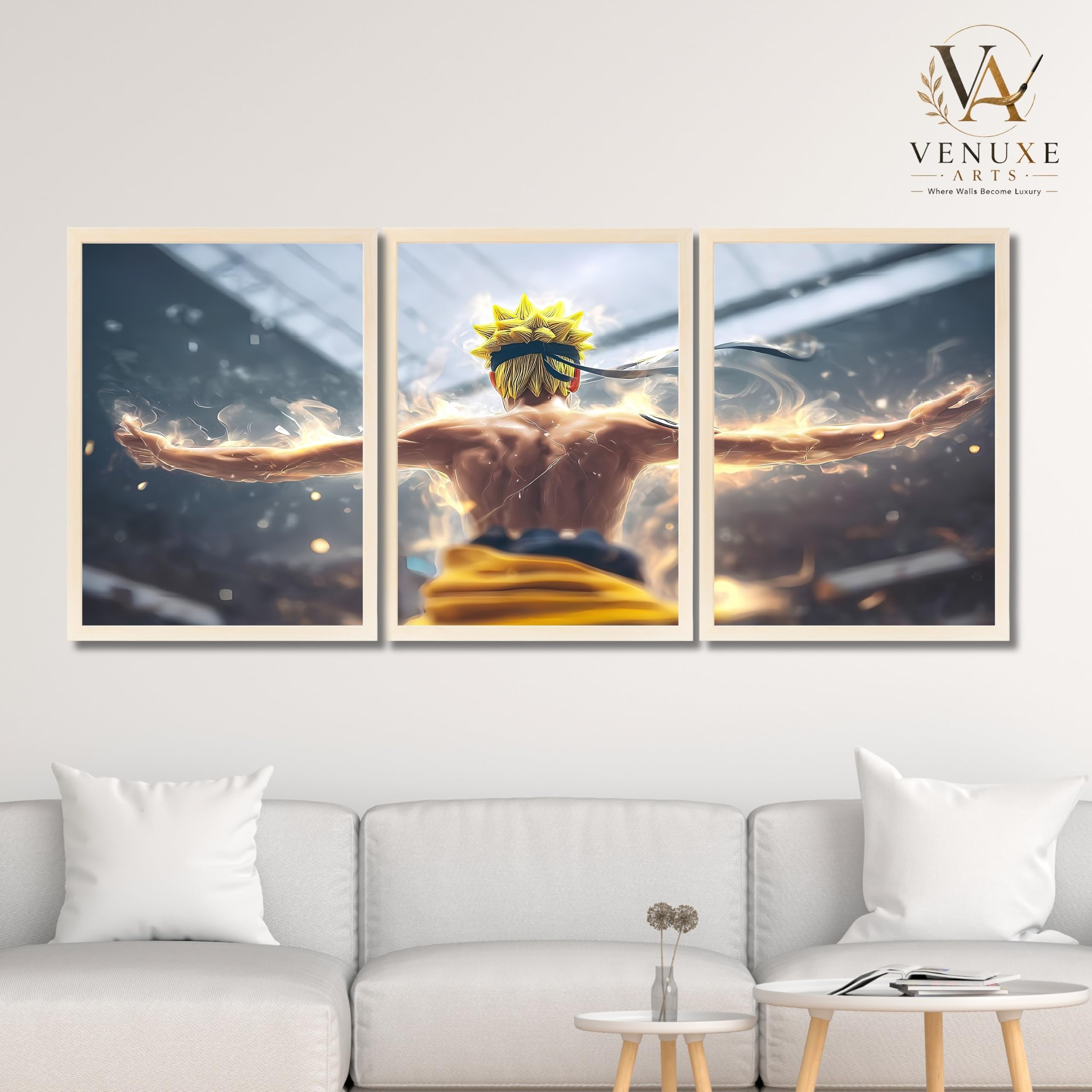 VENUXE ARTS Set Of 3 Anime Characters Wall Framed |Anime Characters Framed Poster for Living Room Bedroom Gaming Room Studio Wall Decor