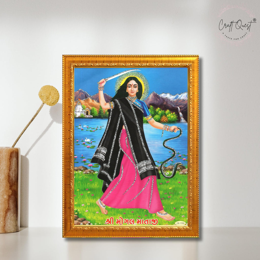 CRAFT QUEST Mogal Mataji Photo frame | Acrylic, Lightweight | Hindu God Spiritual Framed | Ideal for Home, Office, Temple & Puja Room, Wall Decor