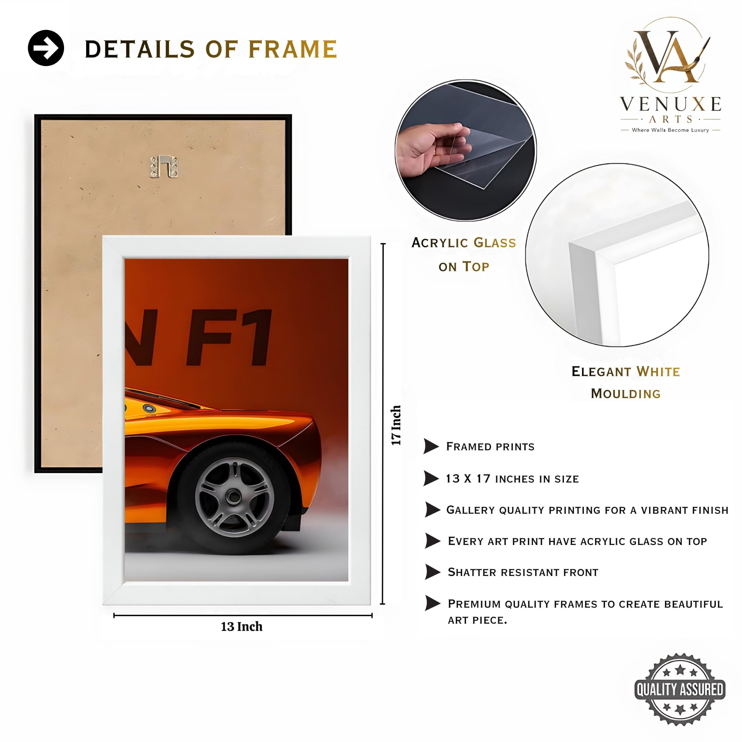 VENUXE ARTS Set Of 3 Big Sports Cars Framed Posters Gift Items for Boys Room Wall Decoration Bedroom, Living Room, Office, Studio Décor | Car Poster Frame for Wall Décor