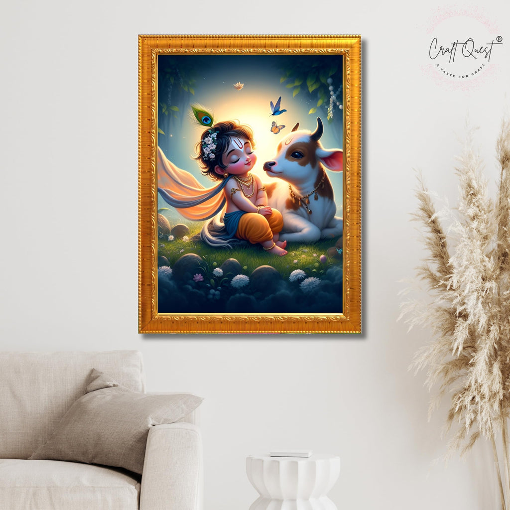 CRAFT QUEST Cute Bal Gopal HD Print | Premium Transparent Frame for Home Temple, Office Desk, Car Dashboard