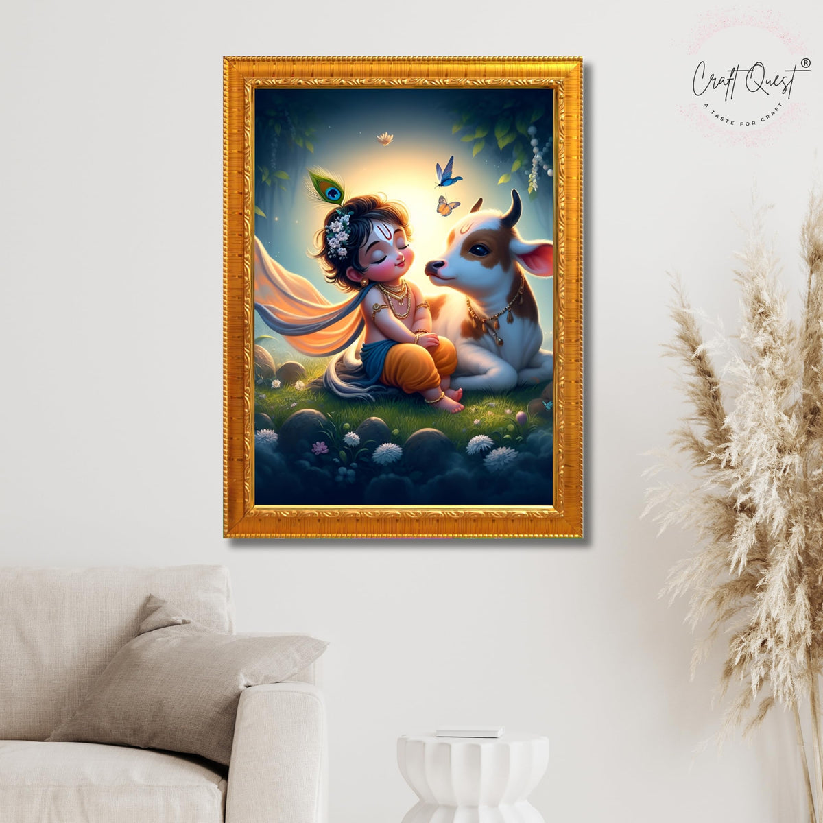 CRAFT QUEST Cute Bal Gopal HD Print | Premium Transparent Frame for Home Temple, Office Desk, Car Dashboard