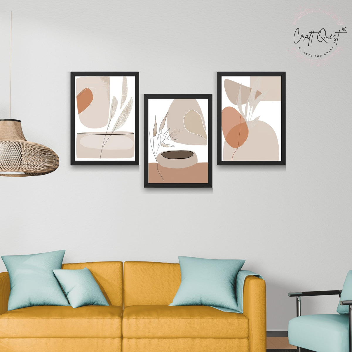CRAFT QUEST Modern Art White Wall Abstract Wall Art | Set of 3 Frames for Home Decoration | Ideal for Living Room, Bedroom & Offices