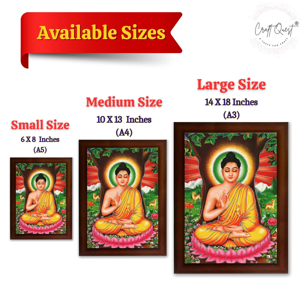 CRAFT QUEST Lord Buddha Photo Frame | Premium HD Spiritual Wall Frame | Peaceful Gautam Buddha Picture for Home Decor, Meditation