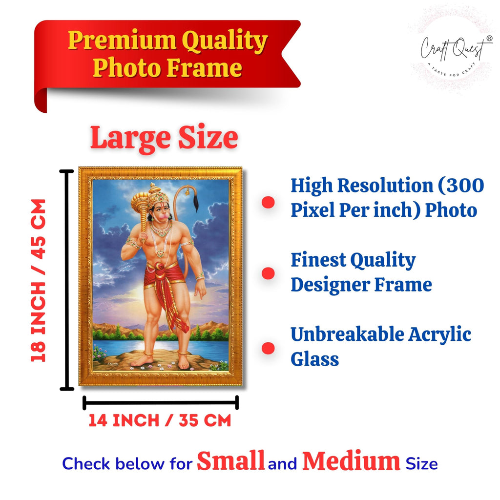CRAFT QUEST Bajrang Bali Hanuman Ji Photo Frame | Acrylic Glass, Lightweight & Waterproof | Ideal for Home, Office, Temple & Puja Room Wall Decor
