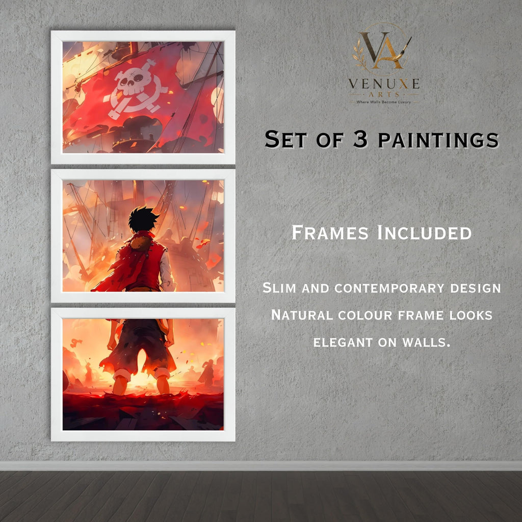 VENUXE ARTS Set Of 3 Anime Characters Wall Framed |Anime Characters Framed Poster for Living Room Bedroom Gaming Room Studio Wall Decor