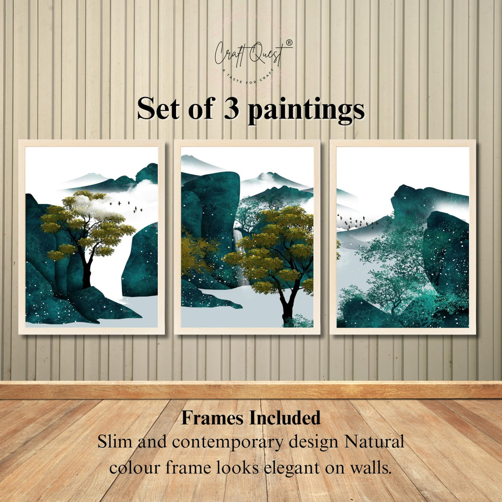 CRAFT QUEST Modern Art Ink Landscape Wall Art | Set of 3 Frames for Home Decoration | Ideal for Living Room, Bedroom & Offices