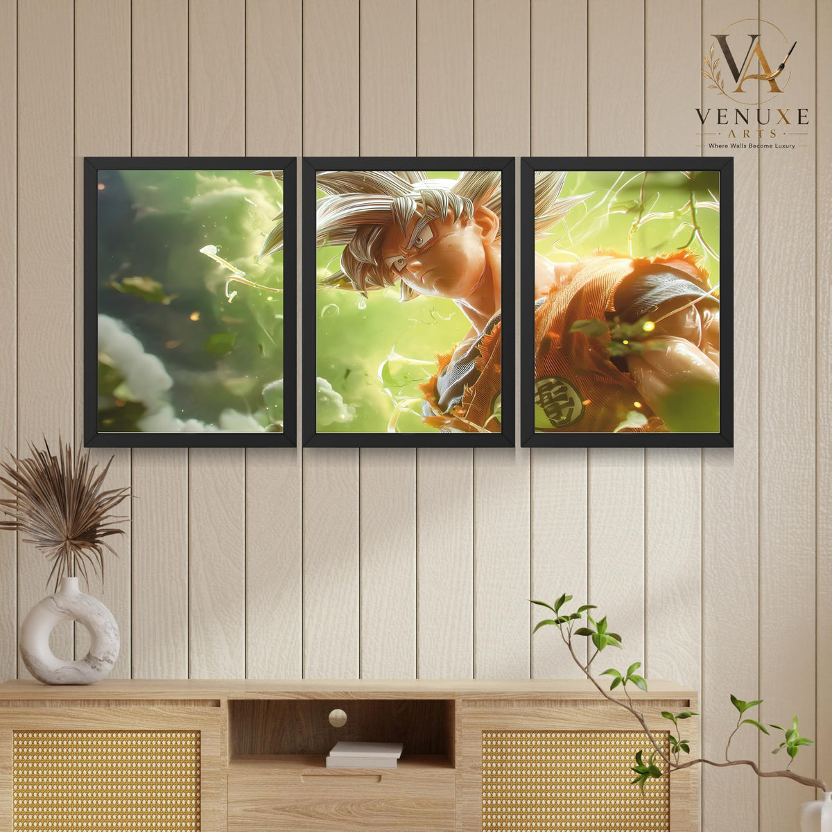 VENUXE ARTS Set Of 3 Anime Characters Wall Framed |Anime Characters Framed Poster for Living Room Bedroom Gaming Room Studio Wall Decor