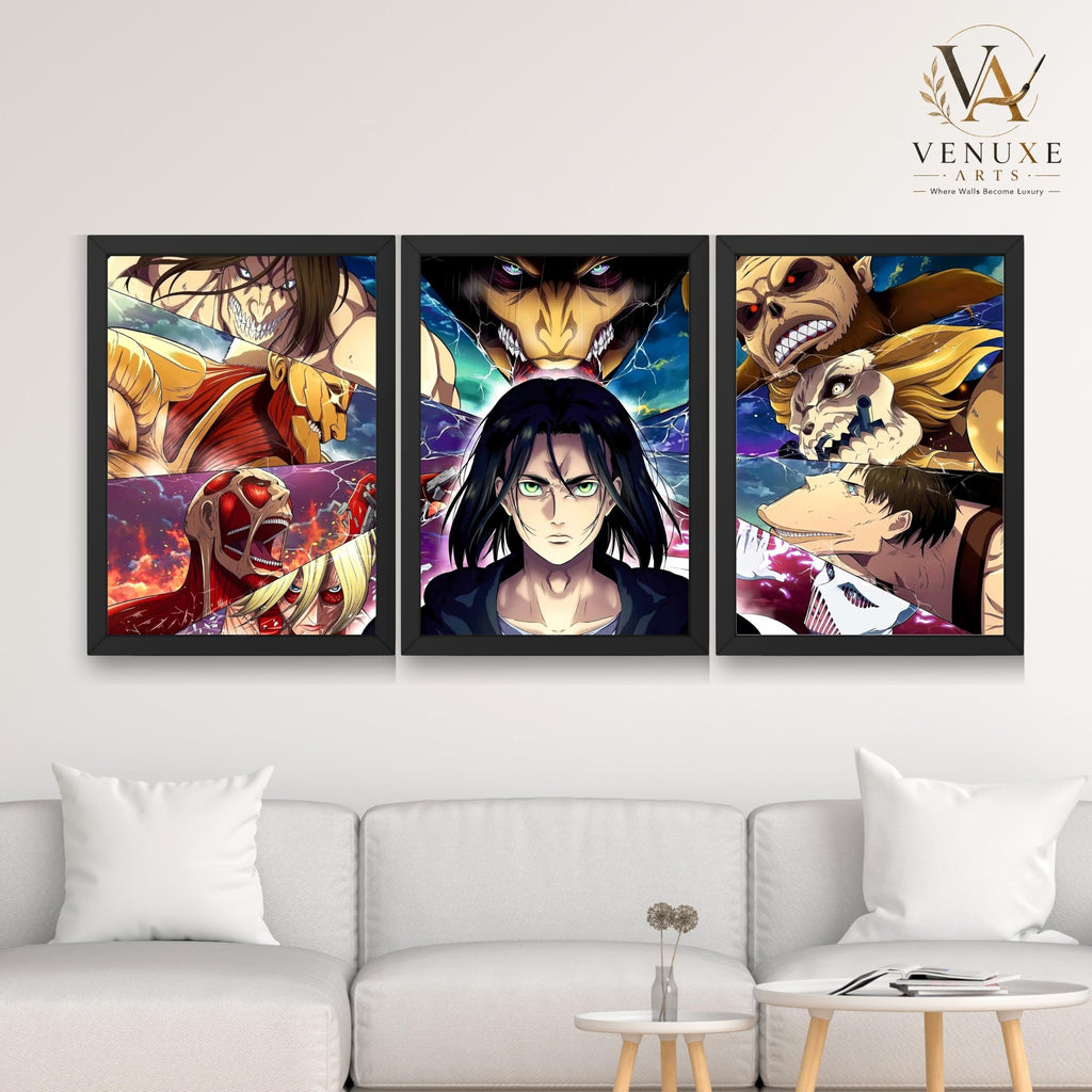 VENUXE ARTS Set Of 3 Anime Characters Wall Framed |Anime Characters Framed Poster for Living Room Bedroom Gaming Room Studio Wall Decor