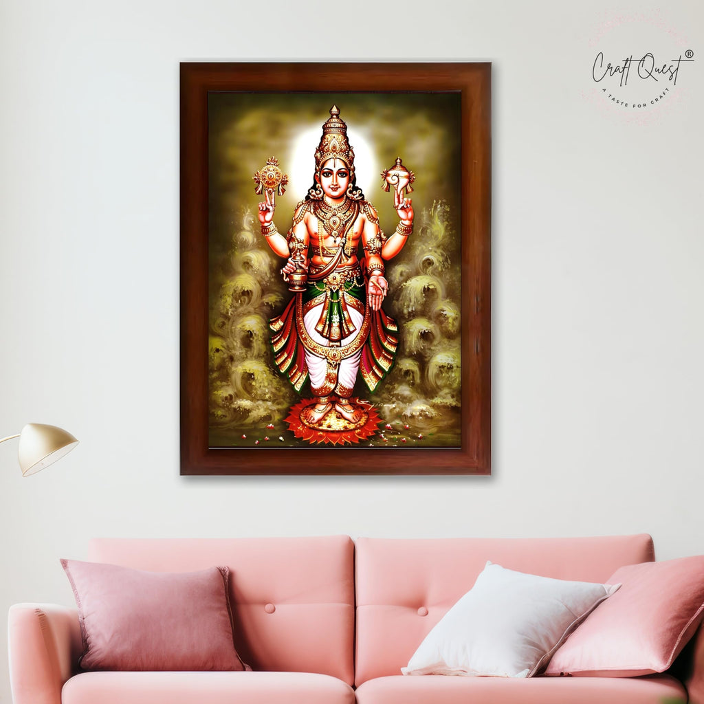 CRAFT QUEST Lord Dhanvantari Dhanwantri Wall Photo Framed For Home, Pooja, Temple, Gift, Wall Décor Item