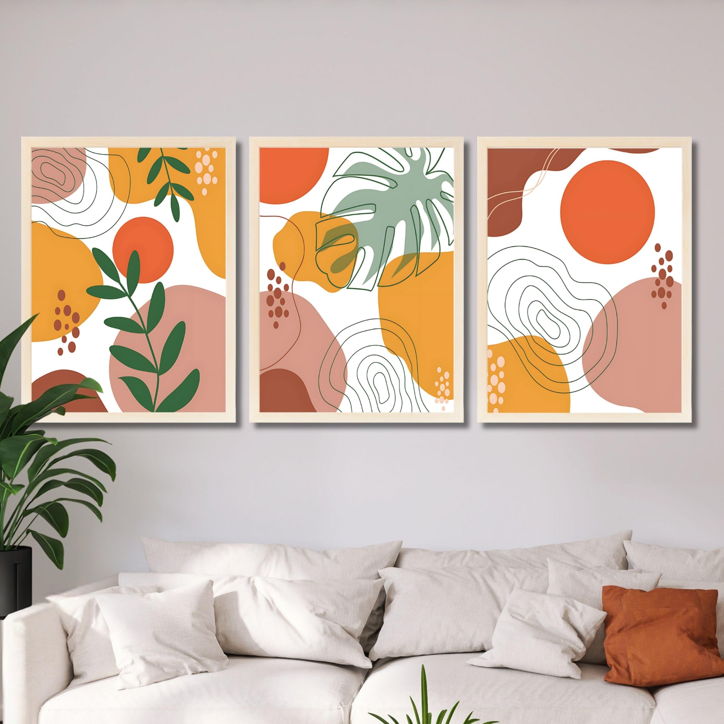CRAFT QUEST Wall Art Decor Paintings | Set of 3 BOHO Wall Art Frames for Home Decoration | Ideal for Living Room, Bedroom & Office
