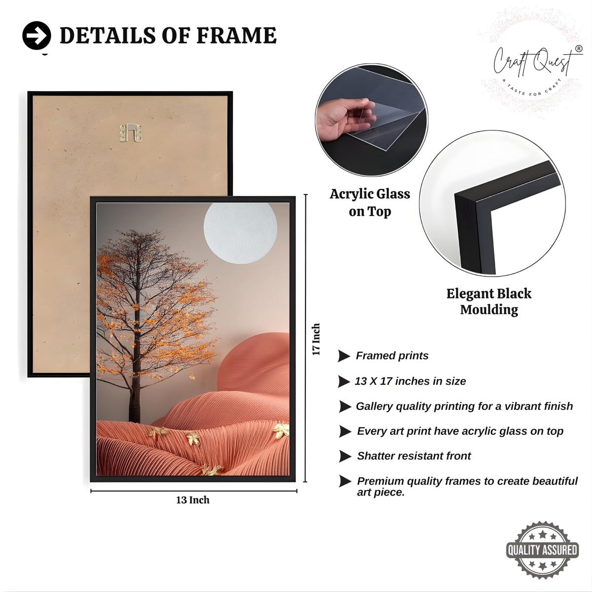 CRAFT QUEST Nature Inspired Autumn Minimalist Modern Wall Art | Set of 3 Frames for Home Decoration | Ideal for Living Room, Bedroom & Office
