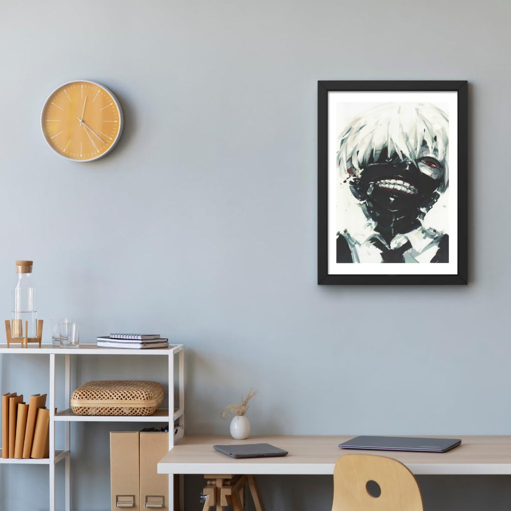 CRAFT QUEST Tokyo Ghoul manga Poster Anime Laminated Posters Framed Painting with Matt Black Frame (14 Inches x 10 Inches)