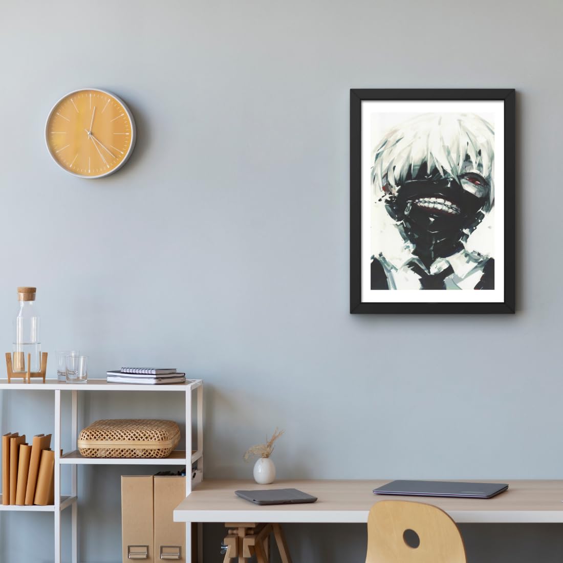 CRAFT QUEST Tokyo Ghoul manga Poster Anime Laminated Posters Framed Painting with Matt Black Frame (14 Inches x 10 Inches)