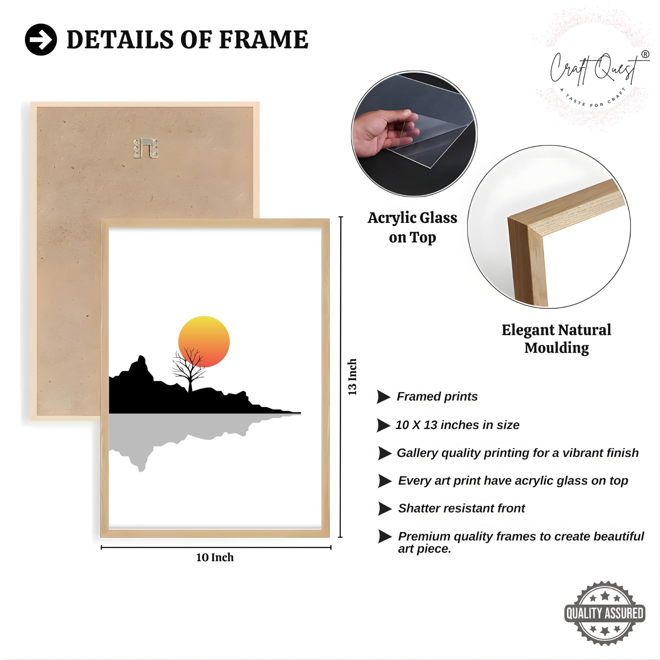 CRAFT QUEST Nature Inspired Abstract Of Sunset Wall Art | Set of 3 Frames for Home Decoration | Ideal for Living Room, Bedroom & Offices