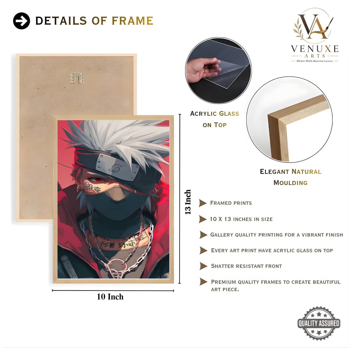 VENUXE ARTS Set Of 3 Anime Characters Wall Framed |Anime Characters Framed Poster for Living Room Bedroom Gaming Room Studio Wall Decor