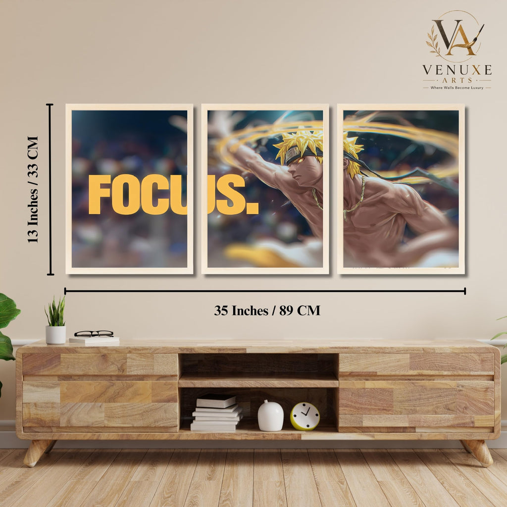 VENUXE ARTS Set Of 3 Anime Characters Wall Framed |Anime Characters Framed Poster for Living Room Bedroom Gaming Room Studio Wall Decor